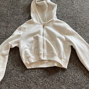 cropped white zip up hoodie